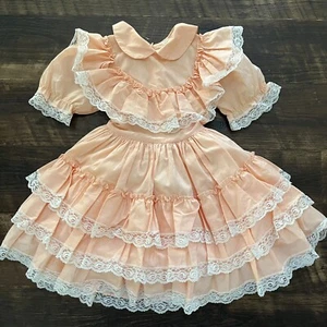 Vintage Sugar Plum Peach Ruffle Lace Frilly Pageant Party Twirl Dress 5 *READ - Picture 1 of 16