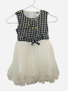 doe a deer Girls Dress Size 5T Sleeveless Black White Checked Tulle Tutu EUC - Picture 1 of 7