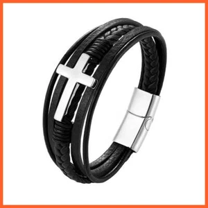 Cross Bracelet Stainless Steel Black Jesus Cross Steel Bracelet Band - Picture 1 of 6