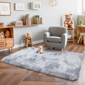 Thick Area Rug Light Grey Fluffy Shag 3X5 for Bedroom, Soft Plush Fuzzy Shaggy C - Picture 1 of 12