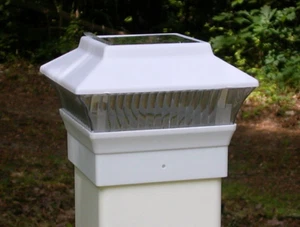 4-Pk White Solar LED Cap Light For (4 in. x 4 in.) PVC/Wood Square Fence Post - Picture 1 of 7