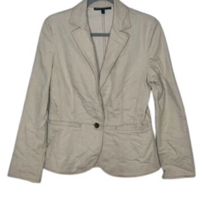 Lafayette 148 Beige Blazer Jacket Womens Size 8 Cotton Blend Office Retro Casual - Image 1 of 4