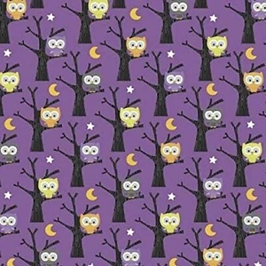 Halloween Ghouls & Goodies Cute Owls Purple 100% Cotton Fabric by The Yard - Picture 1 of 1