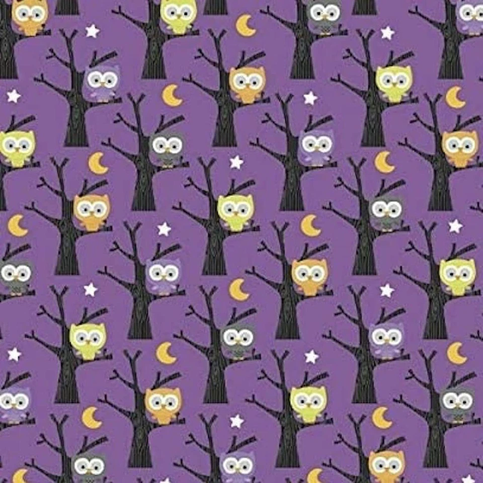 Halloween Ghouls & Goodies Cute Owls Purple 100% Cotton Fabric by The Yard - Image 1 of 1