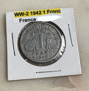 WWII 1942 1 Franc Scarce Aluminum Coin* - Picture 1 of 2