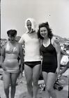 Vintage Photo Negative Man W/ Bulge @ Bch Underwear On Head Gay Interest 1940'S