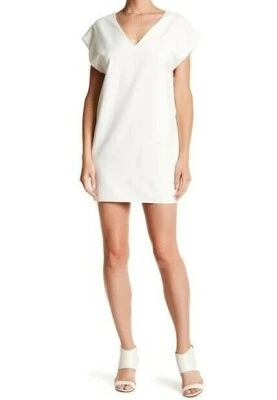 Vestido recto para mujer tejido liso manga corta cuello en V talla S~L marfil/negro Foto 1 de 2