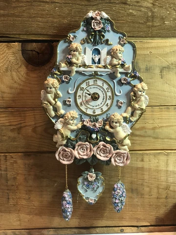 Vtg. Cupids & Roses Cuckoo Style Wall Hanging  Novelty Mini Small Musical Clock Cover