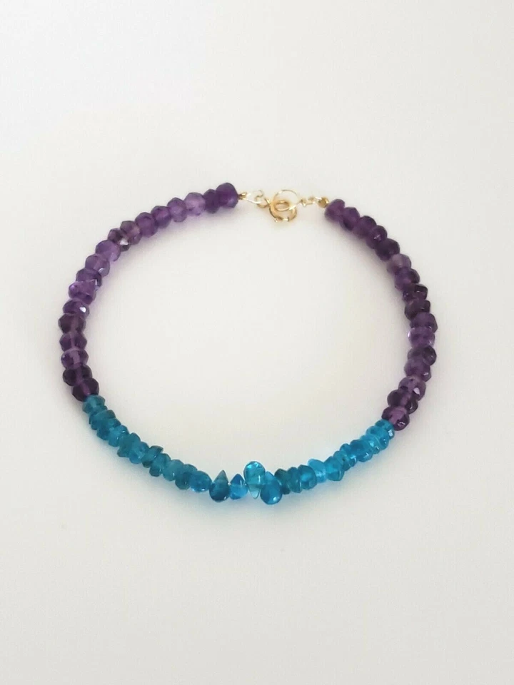 Brazalete Amatista, Apatita Cuentas Oro Amarillo 14k, Relleno Oro Rosa o Esterlina Foto 1 de 3