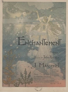 "ENCHANTEMENT" Couverture partition entoilée Litho Eugène GRASSET 1892   28x37cm - Picture 1 of 1