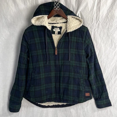 LL Bean Women SP Scotch Plaid Flannel Shirt Sherpa Lined Zip Hoodie Small Petite - Image 1 of 4