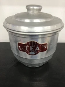ART DECO Aluminium Canister Stepped Shape | Red Anodised Aluminium Label | Tea - Picture 1 of 5