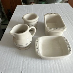 Longaberger Pottery Woven Traditions Miniature Lot (4) Pitcher Crock Loaf Baker - Picture 1 of 9