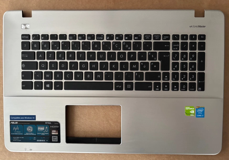 Palmrest + Clavier Azerty Original Asus R752L R752LD R752LDB R752LDV Argent - Photo 1/2