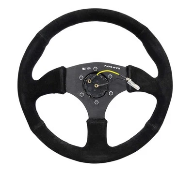 NRG Steering Wheel - 350mm / 2.5" Deep Dish (Black Suede Grip / Matte Black Spok - Image 1 of 4