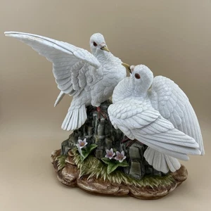 Double White Doves 8981 Andrea By Sadek  Purple Flowers Porcelain - Picture 1 of 12