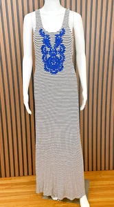 Robe femme THML coupe maxi et évasée dos coureur brodée boho XS blanc rayé - Photo 1/8