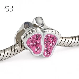 925 Sterling Silber Rosa Fußabdrücke Charm Perle für Charms Armbänder Füße - Bild 1 von 1