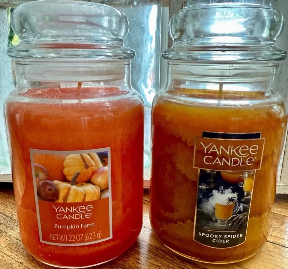 Yankee Candle LOT OF 2 PUMPKIN FARM & SPOOKY SPIDER CIDER Fall Halloween New - Image 1 of 4