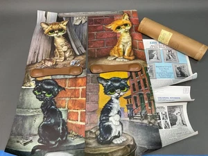 Set 4 Pity Kitty 60er Gig Big Sad Eye Alley Katze Lithographie Kunstdruck 10" x 14 MCM - Bild 1 von 9