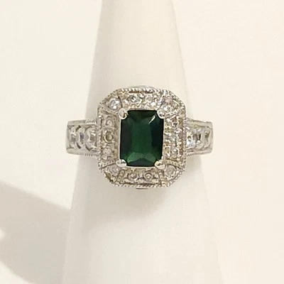 Таиланд .925 винтажный серебро изумруд огранка зеленый камень поместье кольцо размер 7  - Изображение 1 из 4