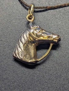 14k Yellow White Gold Horse Pendant Necklace Italy - Picture 1 of 4