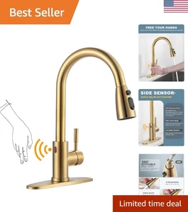 Grifo de cocina dorado cepillado sin contacto con sensor de movimiento y giratorio 360 - Imagen 1 de 10