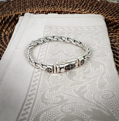 Vintage Phillip Gavriel PG Prata Esterlina Tecido Fleur-De-Lis ⚜ Pulseira RCI - Imagem 1 de 4
