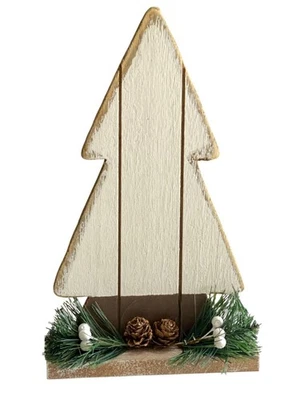 Rustic Wooden Christmas Tree Décor Pinecones & Greenery Holiday Display - Image 1 of 4