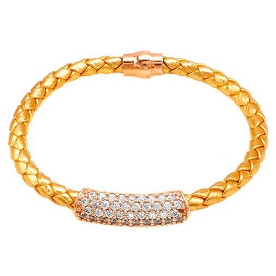 Lovely Bracelet W/CZ in 10Kt Gold plated Silver and Rose Synthetic Leather 7" - image 1 of 2