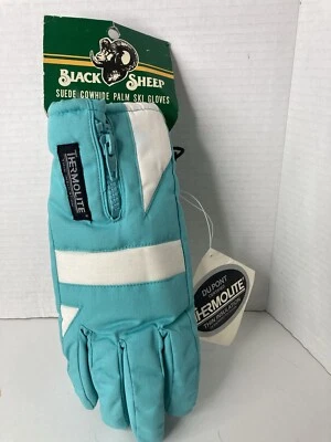 Guantes de esquí para mujer de oveja negros de colección gamuza palma hinchada azul neón termolite nuevos con etiquetas Foto 1 de 4