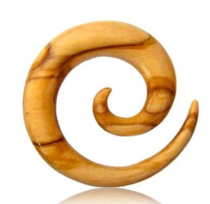 COPPIA LUNGHE SPIRALI IN LEGNO DI OLIVO ORNATO ESPANSORI CALIBRI TAPPI ORECCHINI CALIBRO - Foto 1 di 4