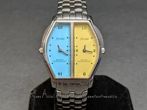 Nicolet NC1056 Dual Time Multi-Dial Watch: Blue & Yellow / Silver / Japan MVMT - Picture 1 of 12