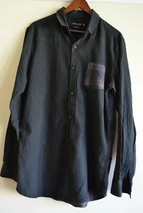19 Ninety One Mens Shirt - Tailored Fit - Black with Contrast Check Back, Size M - Picture 1 of 3