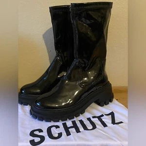 Schutz | Schutz Kendy black patent leather mid-calf boots Lug sole NWOB size 6 - Picture 1 of 10