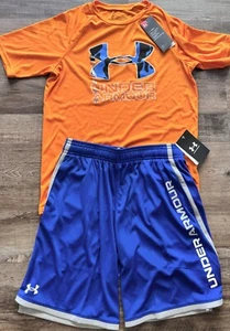 NWT Under Armour Boys YLG Orange/Blue Stunt 3.0 Shorts Set Large - Picture 1 of 5