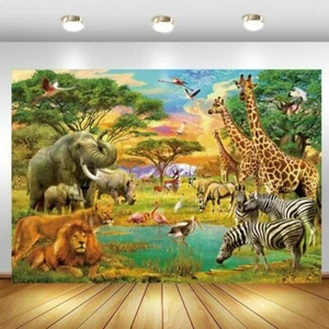 Jungle Animal Backdrop African Forest Safari Party Photo Background Banner - Picture 1 of 10