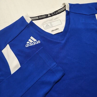 Adidas Climalite Soccer Jersey Blank Mens Medium Blue Long Sleeve Fitted V Neck - Image 1 of 4