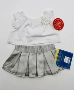 Build A Bear White Floral Top & Silver Pleated Skirt Outfit BAB Clothes NWT - Picture 1 of 9