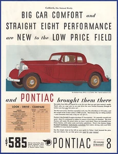 Vintage 1933 PONTIAC Straight Eight Automobile Car Ephemera 1930's Print Ad - Picture 1 of 1