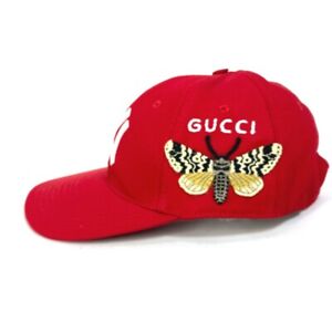 GUCCI NY New York Yankees Butterfly Baseball Cap Hat Cotton Red White Logo Men's