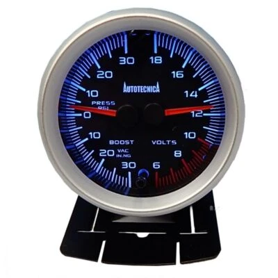 Autotecnica Black Dual Petrol Turbo Boost / Vacuum and Volts Gauge w/ 60mm Cup - Image 1 of 4