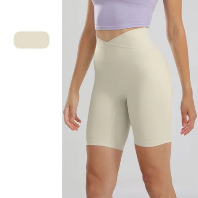 Pantalones cortos de fitness de secado rápido para mujer verano cintura cruzada levantamiento cadera pantalones ajustados Foto 1 de 4