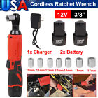 Cordless Electric Ratchet 3/8" Right Angle Wrench Impact Power Tool 2 Batteries