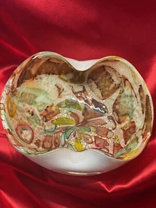 MURANO ART GLASS BOWL HANDMADE ITALY VENETIAN STICKERED SILVER FLECK RARE EUC - Imagen 1 de 12
