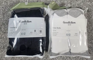 Men's Crew Socks 6-12 Goodfellow 20 Pairs Black, White Wicking Stretch Mid-Calf - Picture 1 of 8