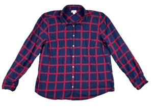 J Crew Hemd mit Knopfleiste Damen Large blau/rot Flanell kariert kariert langarm - Bild 1 von 9