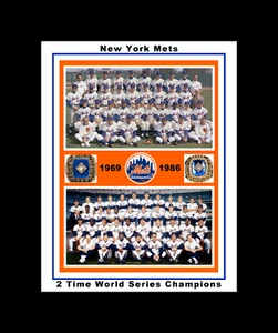 NEW YORK METS 1969 @ 1986 WORLD SERIES CHAMPION TEAMS MATTED COLLAGE PHOTO #1 - Picture 1 of 2