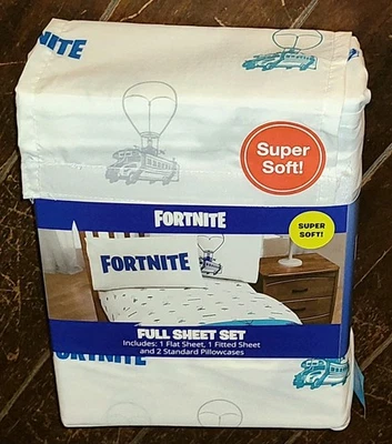 FORTNITE 4pc FULL Sheet Set! 1 Fitted, 1 Flat Sheet & 2 Pillowcases - Image 1 of 3