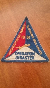 RARE 1951 Boy Scout Patch OPERATION DESASTER Blackhawk Council Mauh Nah Tee See - Bild 1 von 5